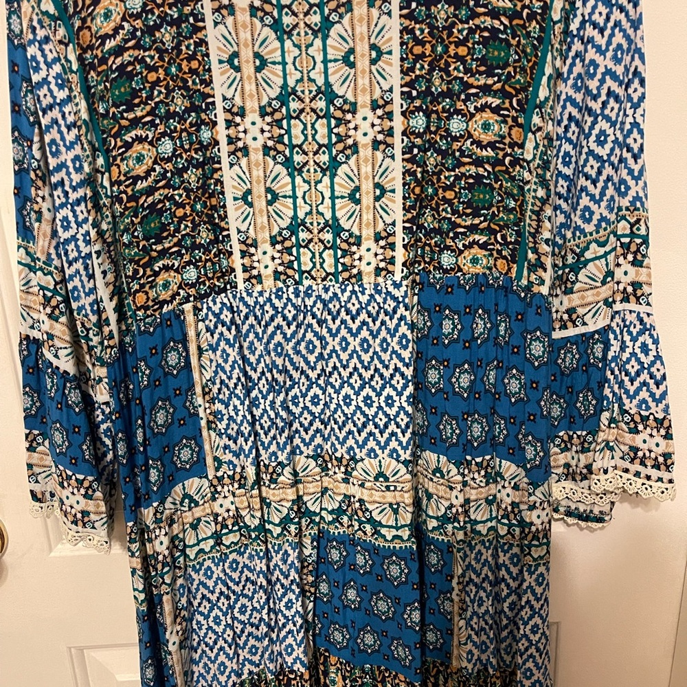 Umgee Blue and White Bohemian Dress
